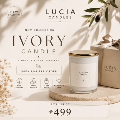 Ivory candle styled on a table