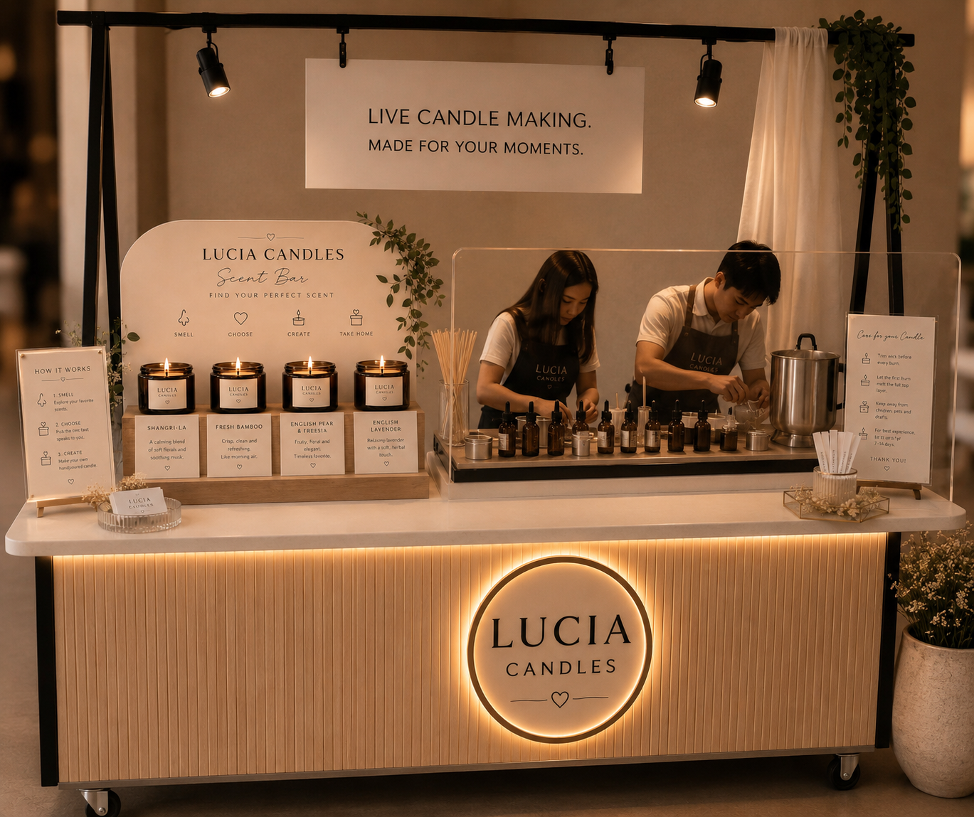 Live candle making cart at an event